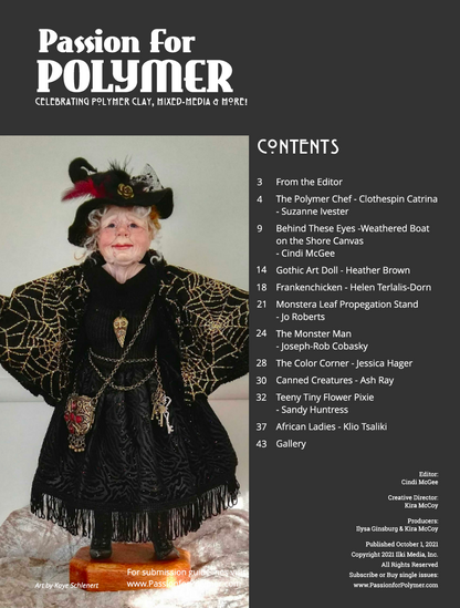 Sculpture & Halloween Tutorials Magazine: October 2021 Passion for Polymer Clay DIGITAL Downloadable PDF - Create Along 