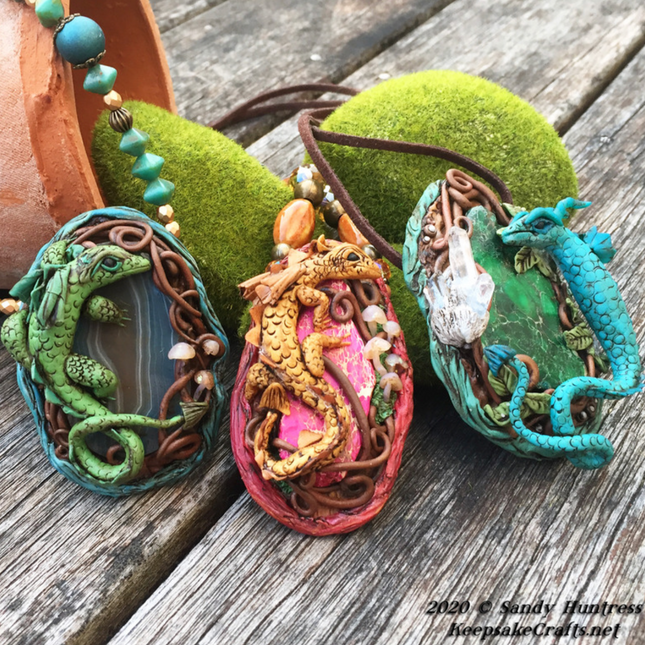 Make an Enchanted Mixed-Media Sculpted Dragon Polymer Clay Pendant Online Workshop with Sandy Huntress - Create Along 