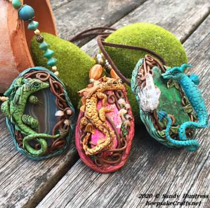 Make an Enchanted Mixed-Media Sculpted Dragon Polymer Clay Pendant Online Workshop with Sandy Huntress - Create Along 
