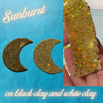 Glitter Sunburst Gold Stars holo for pens candles earrings clay resin mugs slime tumblers nail art 2 oz - Create Along 