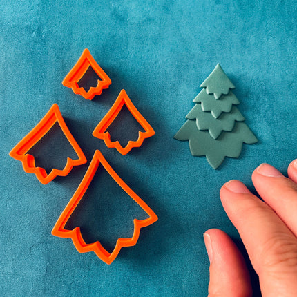 Stacked Trees Pine polymer clay cutter set clay earring holiday Christmas Earring - Create Along 