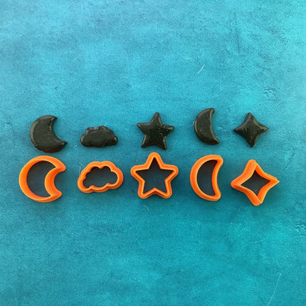 Celestial Stud moon phase star witchy mini shape polymer clay cutter set - Create Along 