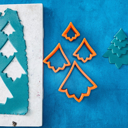 Stacked Trees Pine polymer clay cutter set clay earring holiday Christmas Earring - Create Along 