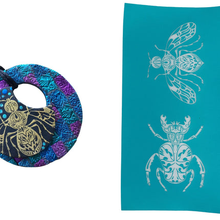 Silk Screen Cindi's Bugs Stencil For Polymer Clay beetle bug spring insect - Create Along 