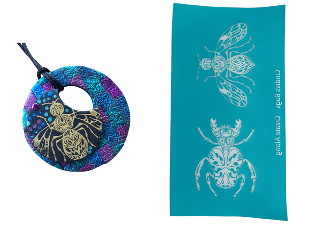 Silk Screen Cindi's Bugs Stencil For Polymer Clay beetle bug spring insect - Create Along 