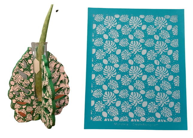 Polymer Clay Silk Screen Stencil Monstera Leaves tropical earring plant mom botanical leaf botany herb - Create Along 