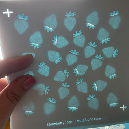 Layered Strawberries silk screen stems and berry polymer clay slab stencil silkscreen - Create Along 