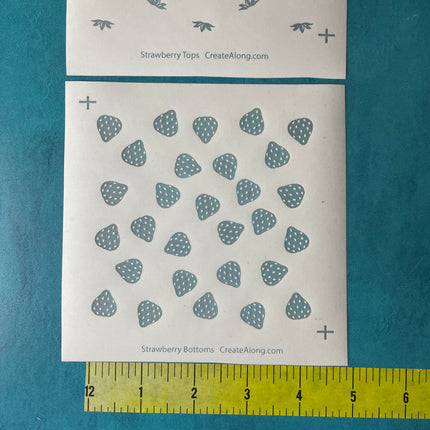 Layered Strawberries silk screen stems and berry polymer clay slab stencil silkscreen - Create Along 