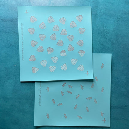 Layered Strawberries silk screen stems and berry polymer clay slab stencil silkscreen - Create Along 