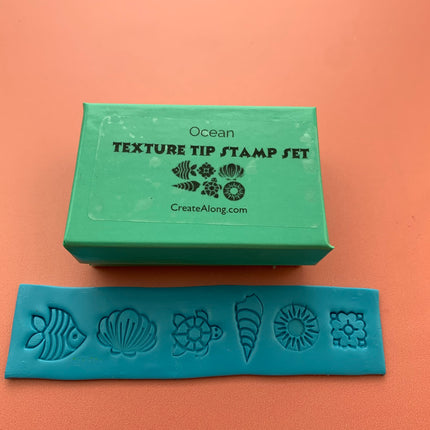 Texture Tips Stamps Ocean Themed Set of 6 small stamp set for polymer clay and mixed media - Create Along 