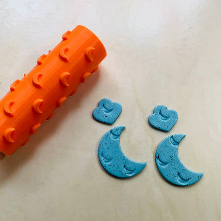 Moons Moon Celestial Space Clay Texture hand Roller rolling pin stamp polymer pottery clay - Create Along 