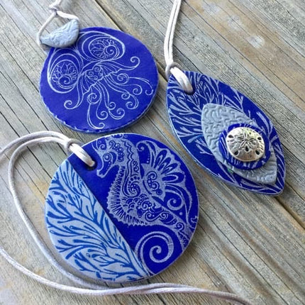 Silkscreen Cindi's Elegant Sea Life polymer clay Stencil Pattern - Create Along 