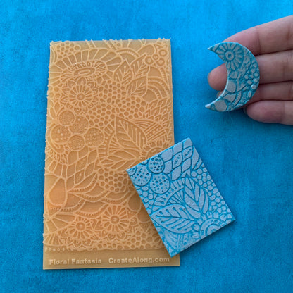 Floral Fantasia modern flowers Texture Mat Silicone rubber Stamp for polymer clay paper Gelli plate and resin - Create Along 