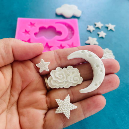Fantastic Sky polymer clay resin mold with stars moon and clouds - Create Along 