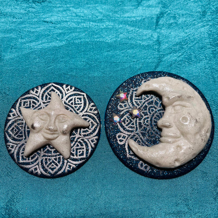 Crescent Man in the Moon and Star Silicone Earring Jewelry Mold for UV resin, polymer clay tools and supplies - Create Along 