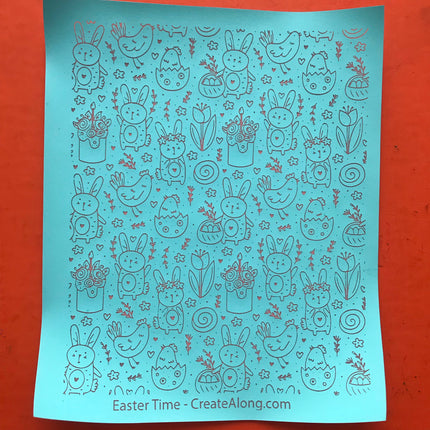 Easter Time Bunny Chick Flowers Silkscreen Stencil for Polymer Clay, Art Jewelry, Mixed Media