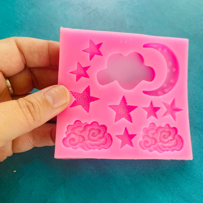 Fantastic Sky polymer clay resin mold with stars moon and clouds - Create Along 