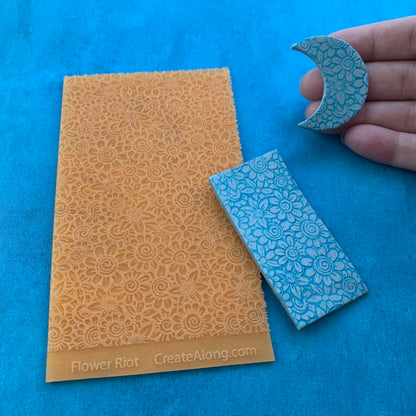 Flower Riot Texture Mat Silicone rubber Stamp for polymer clay paper Gelli plate and resin - Create Along 