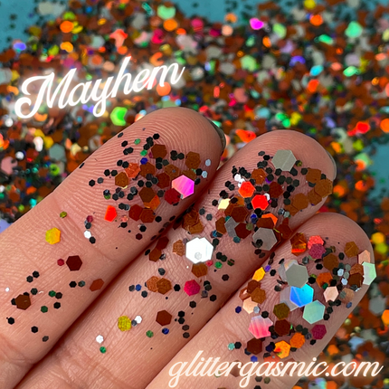 Mayhem Glitter Orange Black Holo Halloween pens candles earrings clay resin mugs slime tumblers nail art 2 oz - Create Along 
