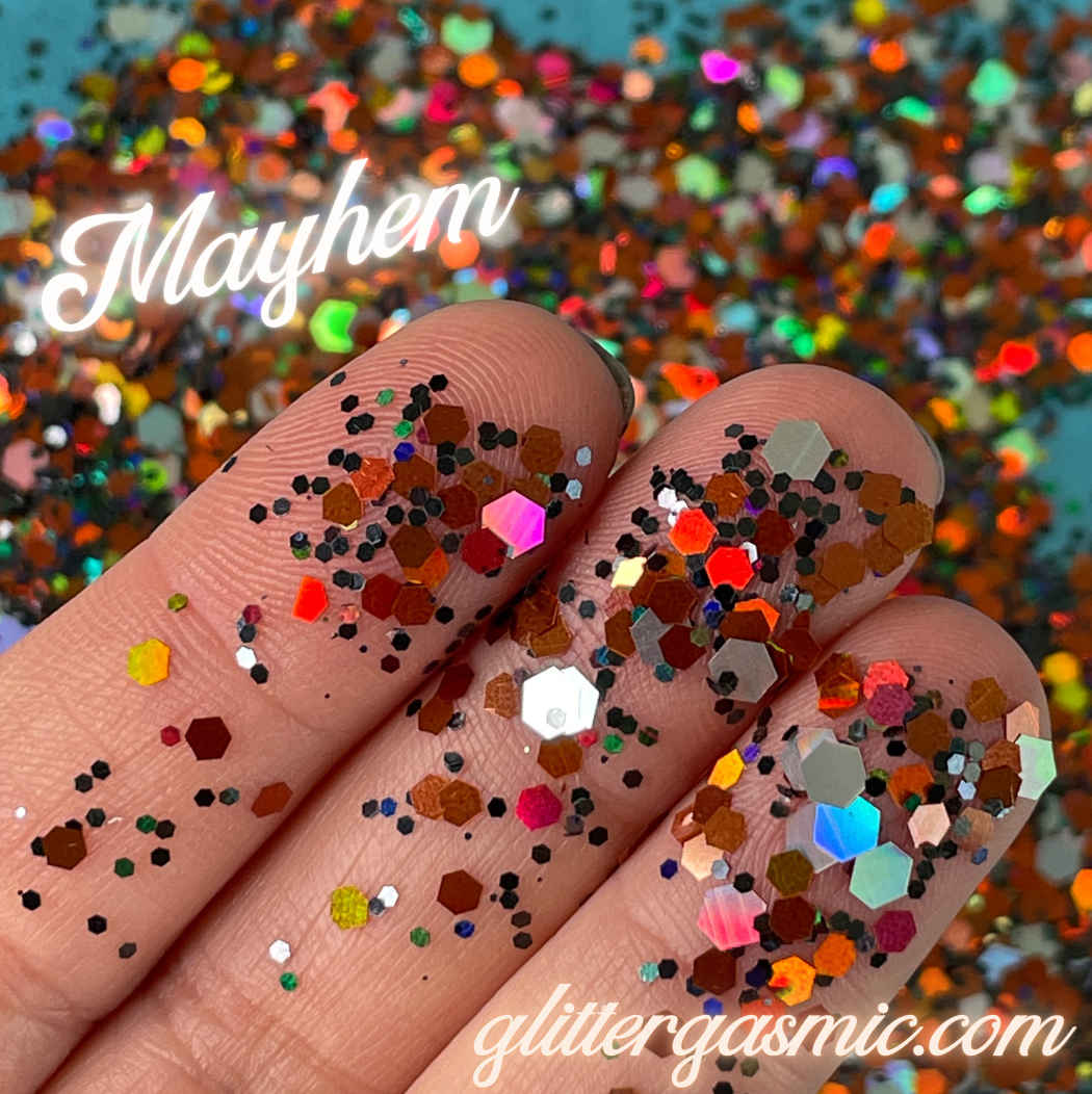 Mayhem Glitter Orange Black Holo Halloween pens candles earrings clay resin mugs slime tumblers nail art 2 oz