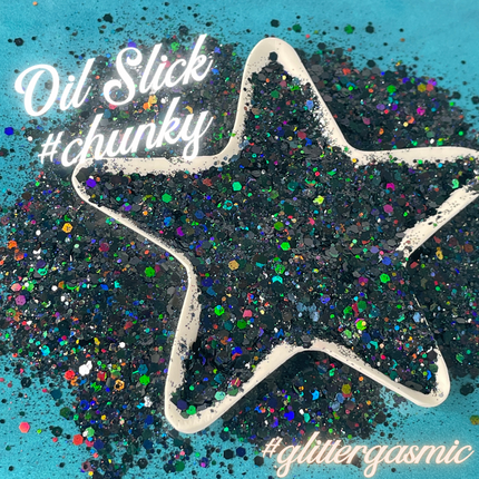Oil Slick black holographic Chunky Glitter for pens candles earrings clay resin mugs slime tumblers nail art 2 oz - Create Along 