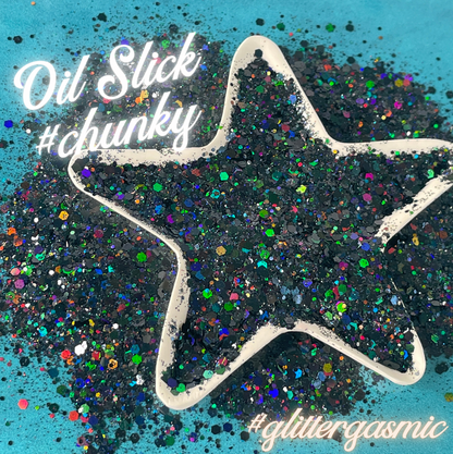 Oil Slick black holographic Chunky Glitter for pens candles earrings clay resin mugs slime tumblers nail art 2 oz - Create Along 