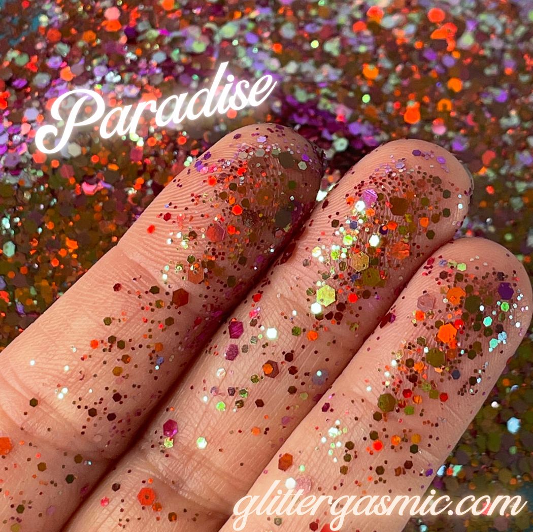 Paradise Red Orange Purple Green Holo Chunky Glitter for pens candles earrings clay resin mugs slime tumblers nail art 2 oz