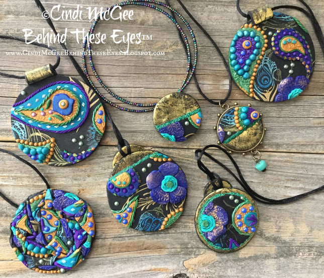 Make a Dimensional Boho Paisley and Peacock Feather Polymer Clay Slab Online Workshop with Cindi McGee - Create Along 