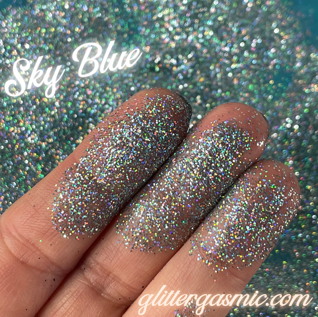 Sky Blue Fine Holo Glitter for pens candles earrings clay resin mugs slime tumblers nail art 2 oz